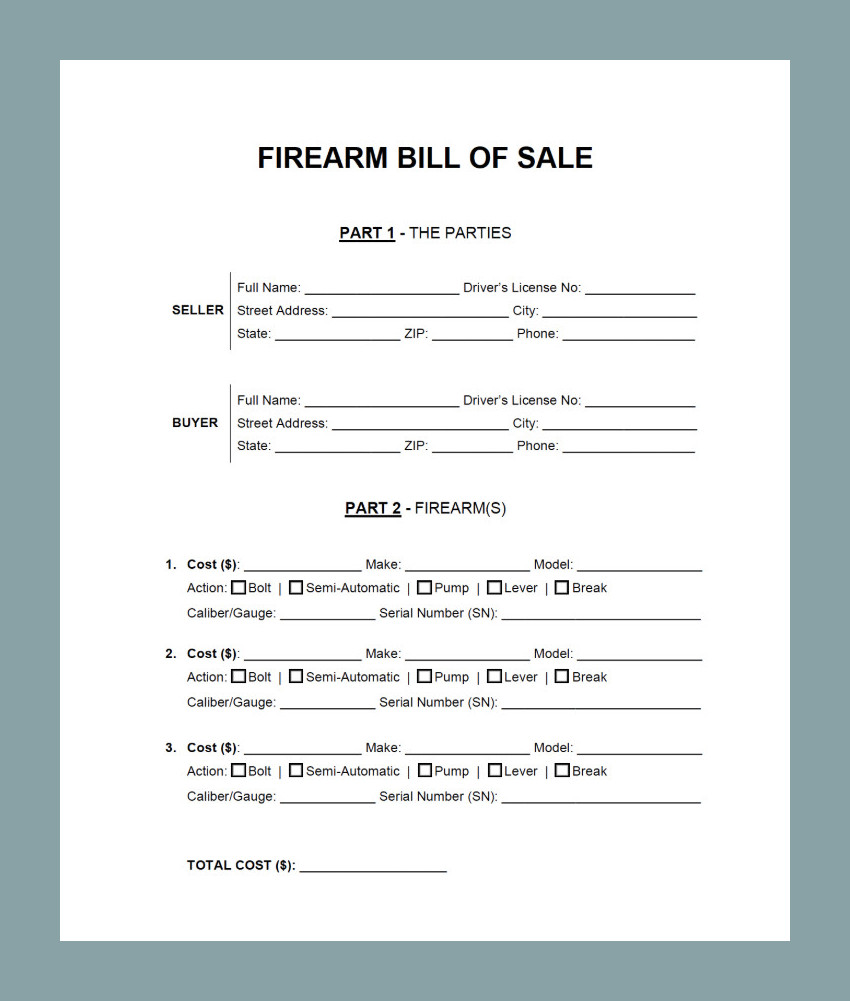 Gun Bill of Sale Template Example Gun Bill of Sale Template Example