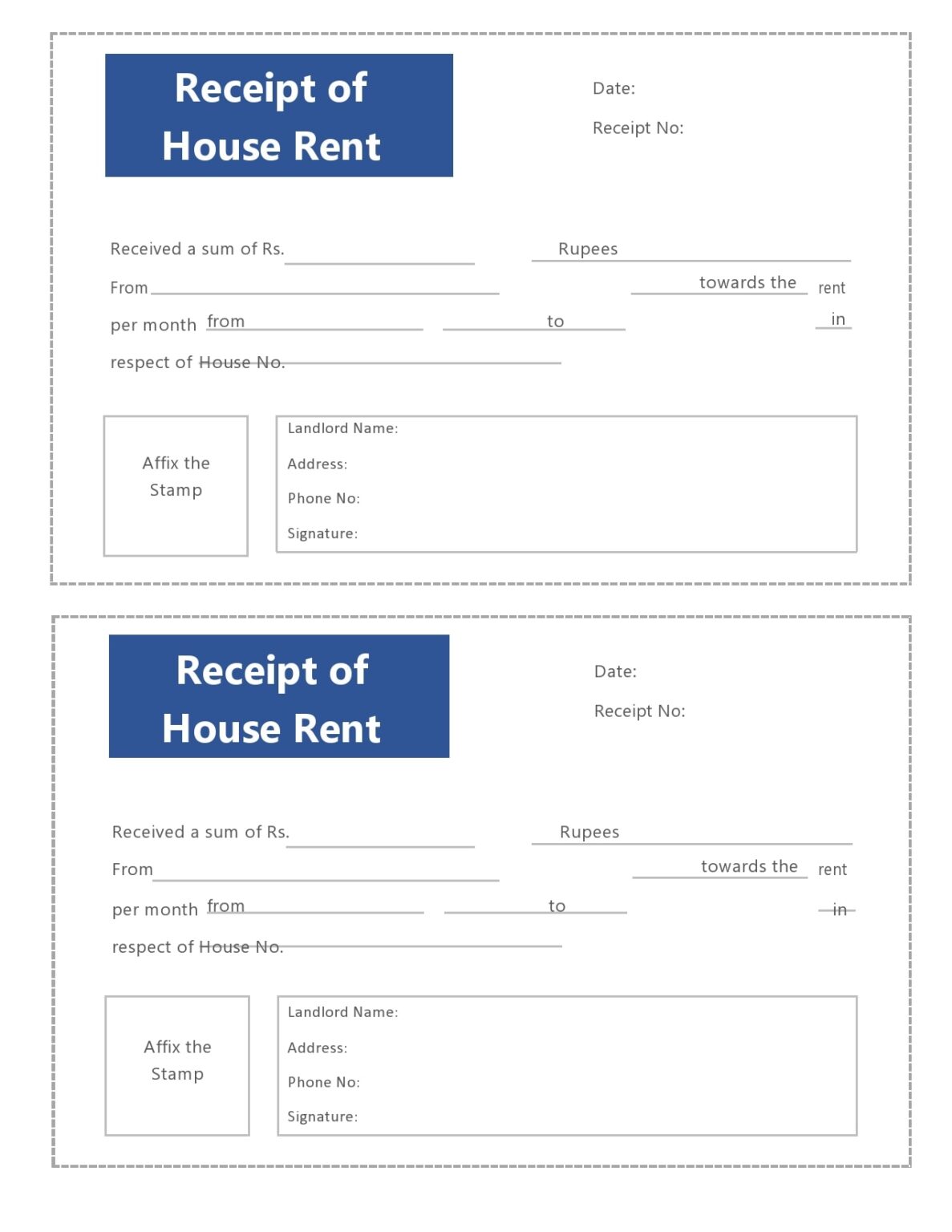 Free Printable House Rent Receipt Template