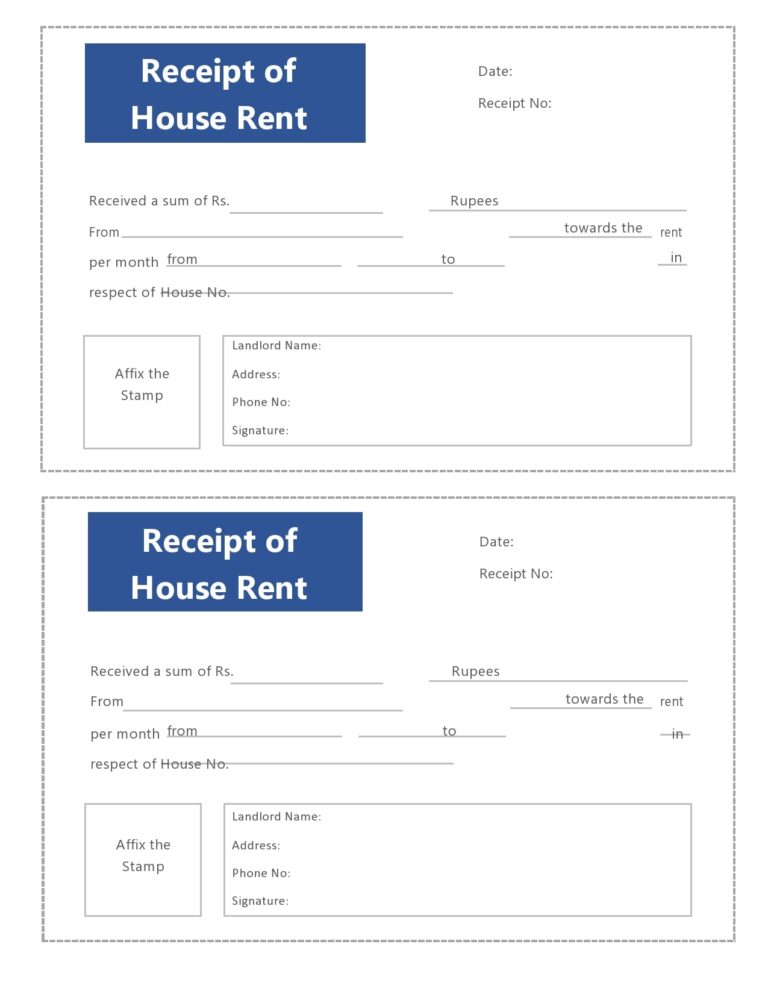 Free Printable House Rent Receipt Template