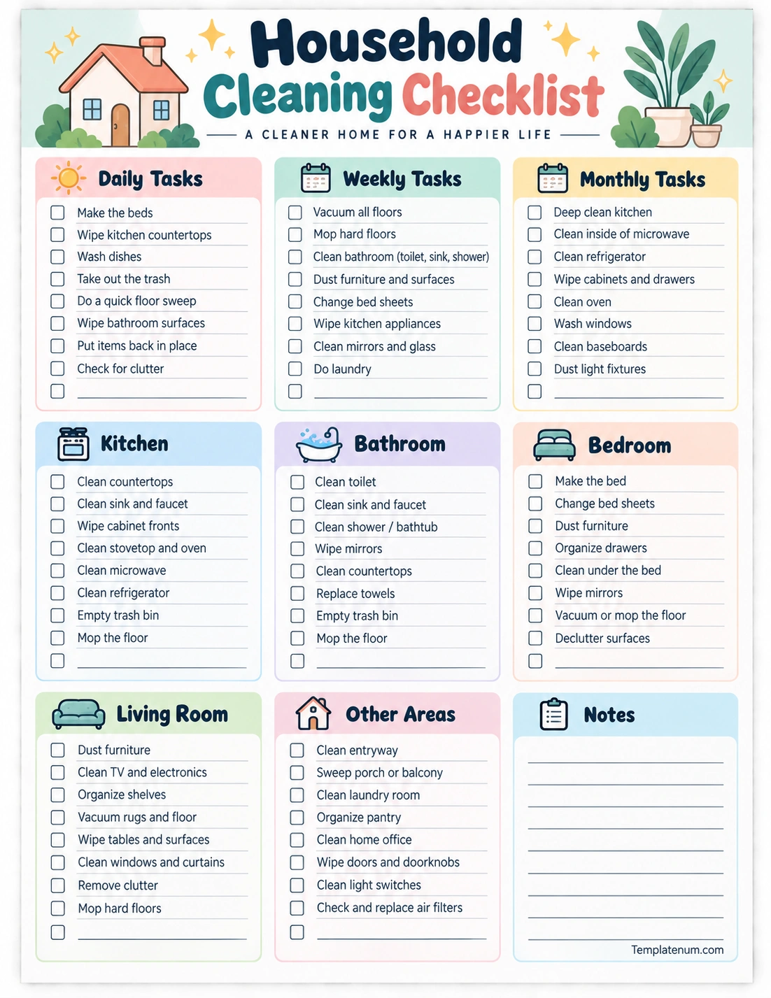 Household Cleaning Checklist Template Printable household cleaning checklist with daily, weekly, monthly, and room-by-room cleaning tasks