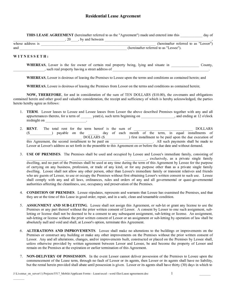 Lease To Own Rental Agreement Template