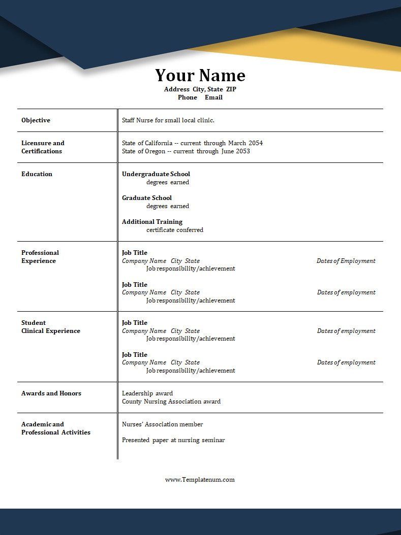 Nursing Resume Template Free Nursing Resume Template Word