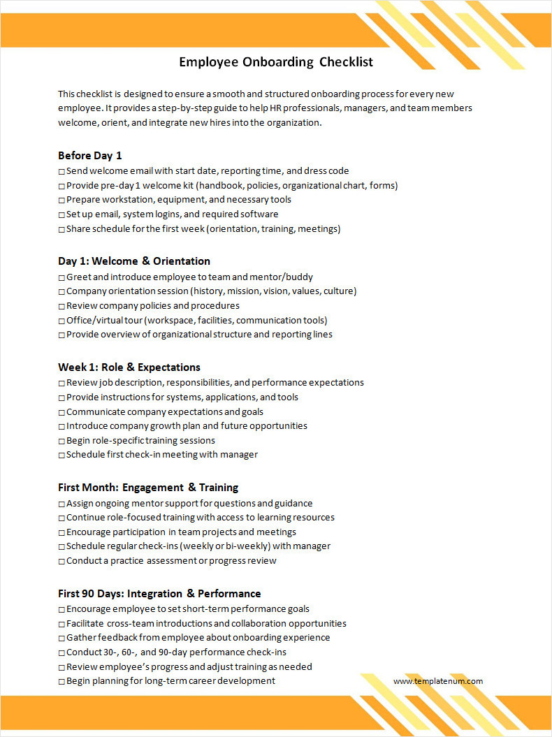 Onboarding Checklist Template New Employee Onboarding Checklist Template