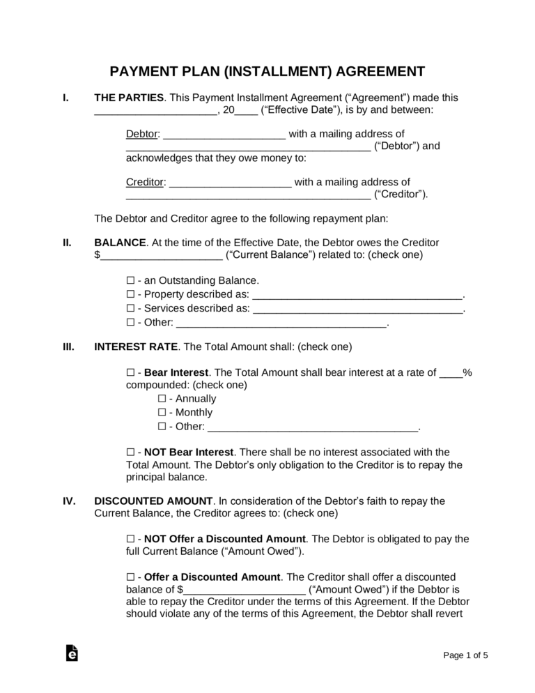 Payment Plan Agreement Template