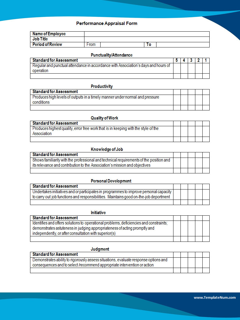 Performance Appraisal Form Performance Appraisal Form Word