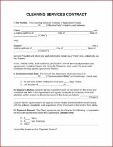 Printable Cleaning Agreement Template