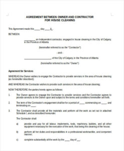 Printable Cleaning Agreement Template