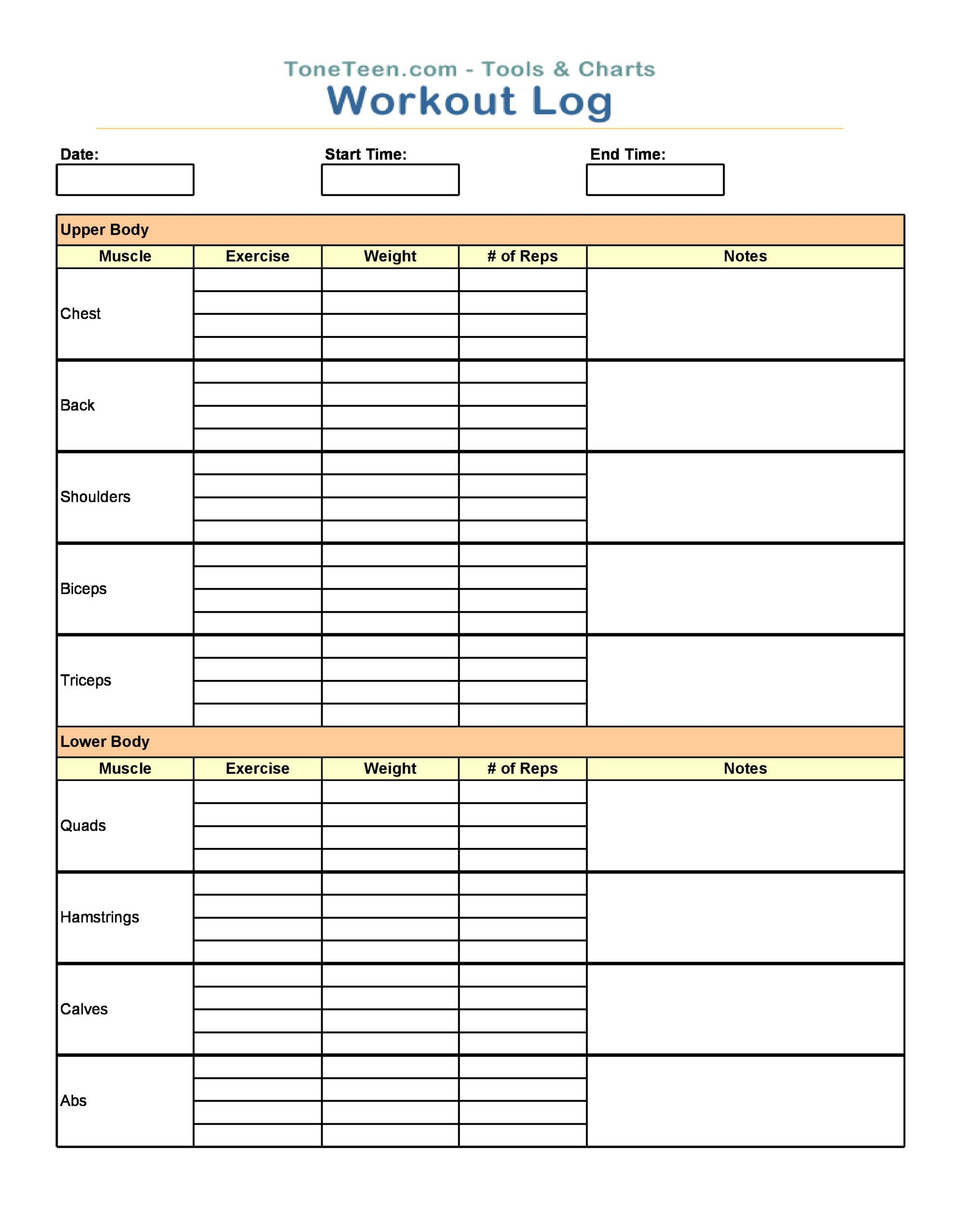 Printable Fitness Log Template Printable Fitness Log Template