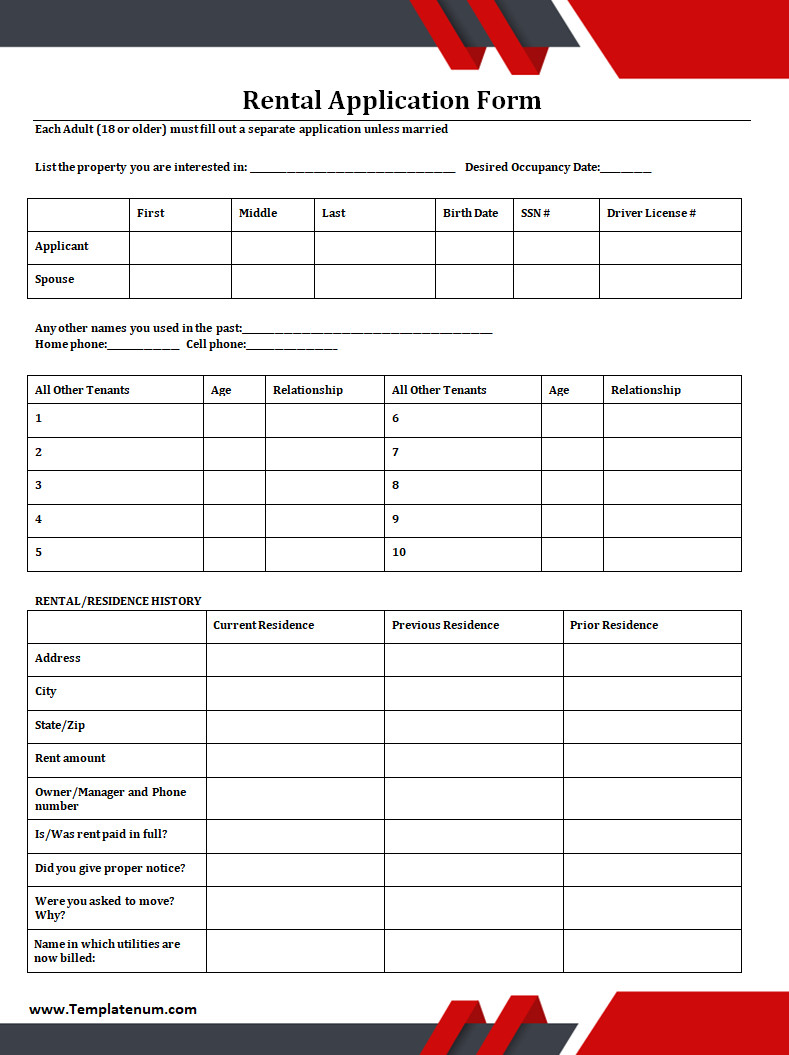 Rental Application Form Simple Rental Application Form Template Word