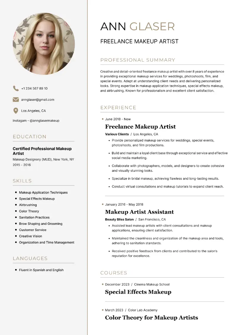 Resume Template for Makeup Artist Example Resume Template for Makeup Artist Example
