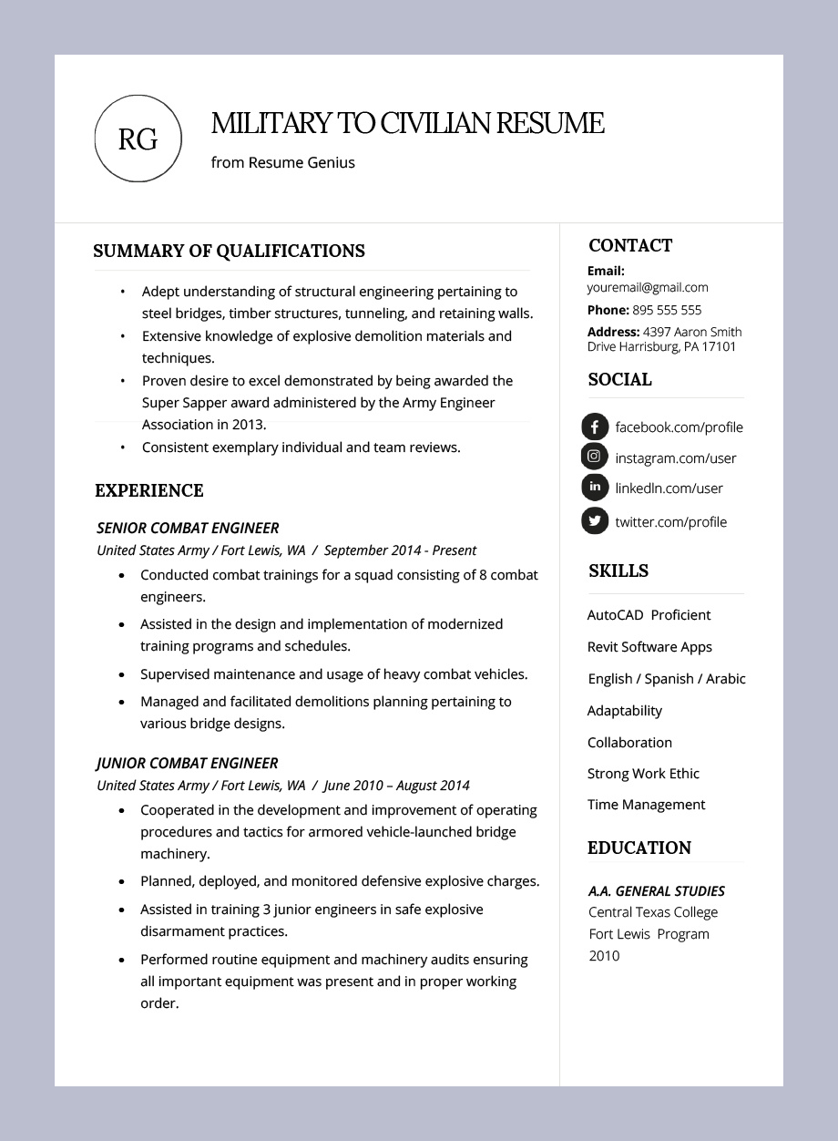Resume Template for Military Veterans Sample Resume Template for Military Veterans Sample