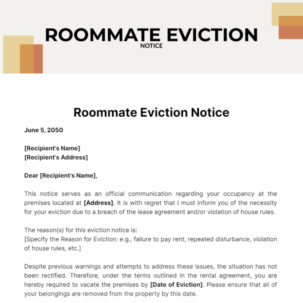 Roommate Eviction Notice Template (Word)