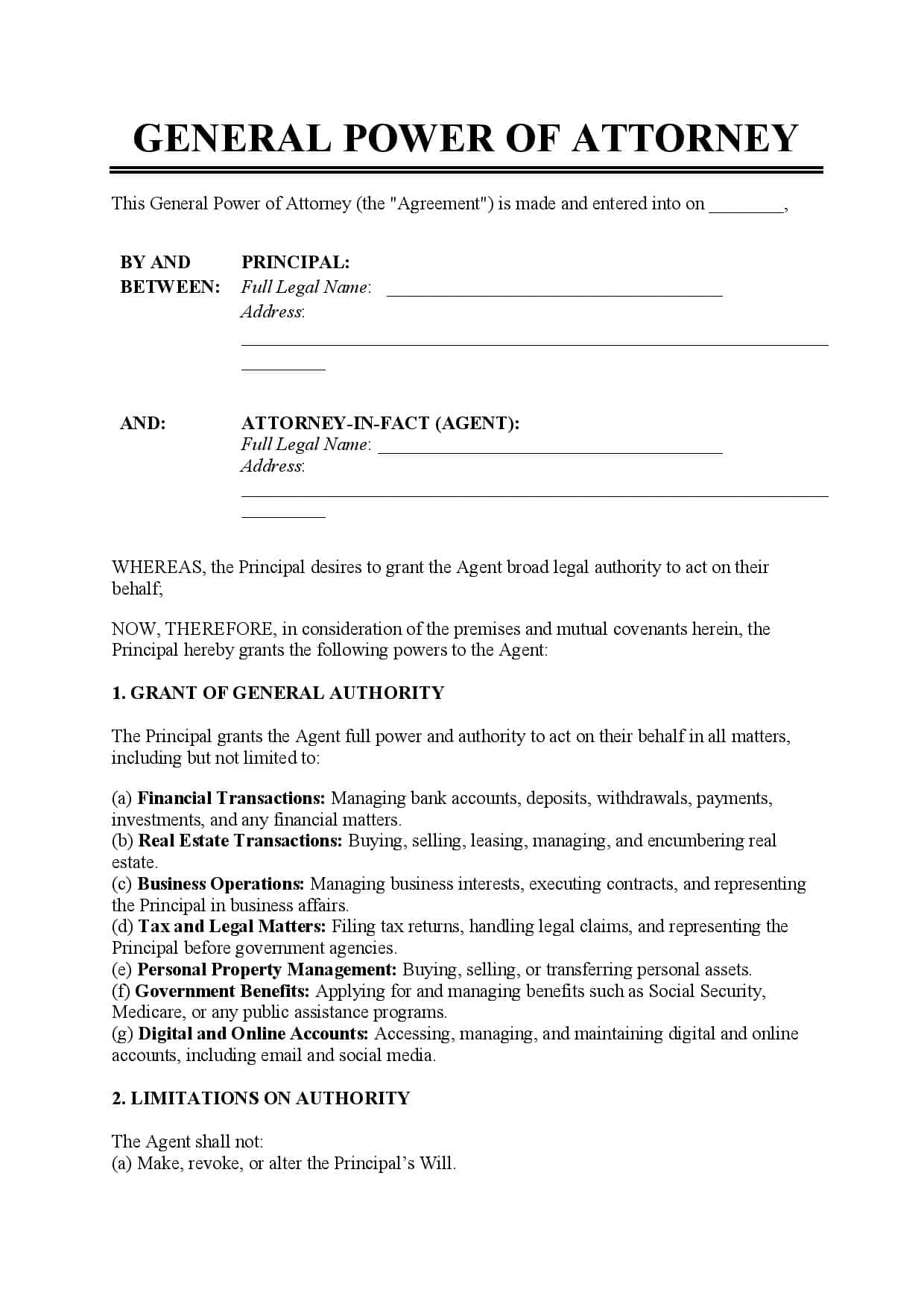 Sample General Power of Attorney Template Sample General Power of Attorney Template