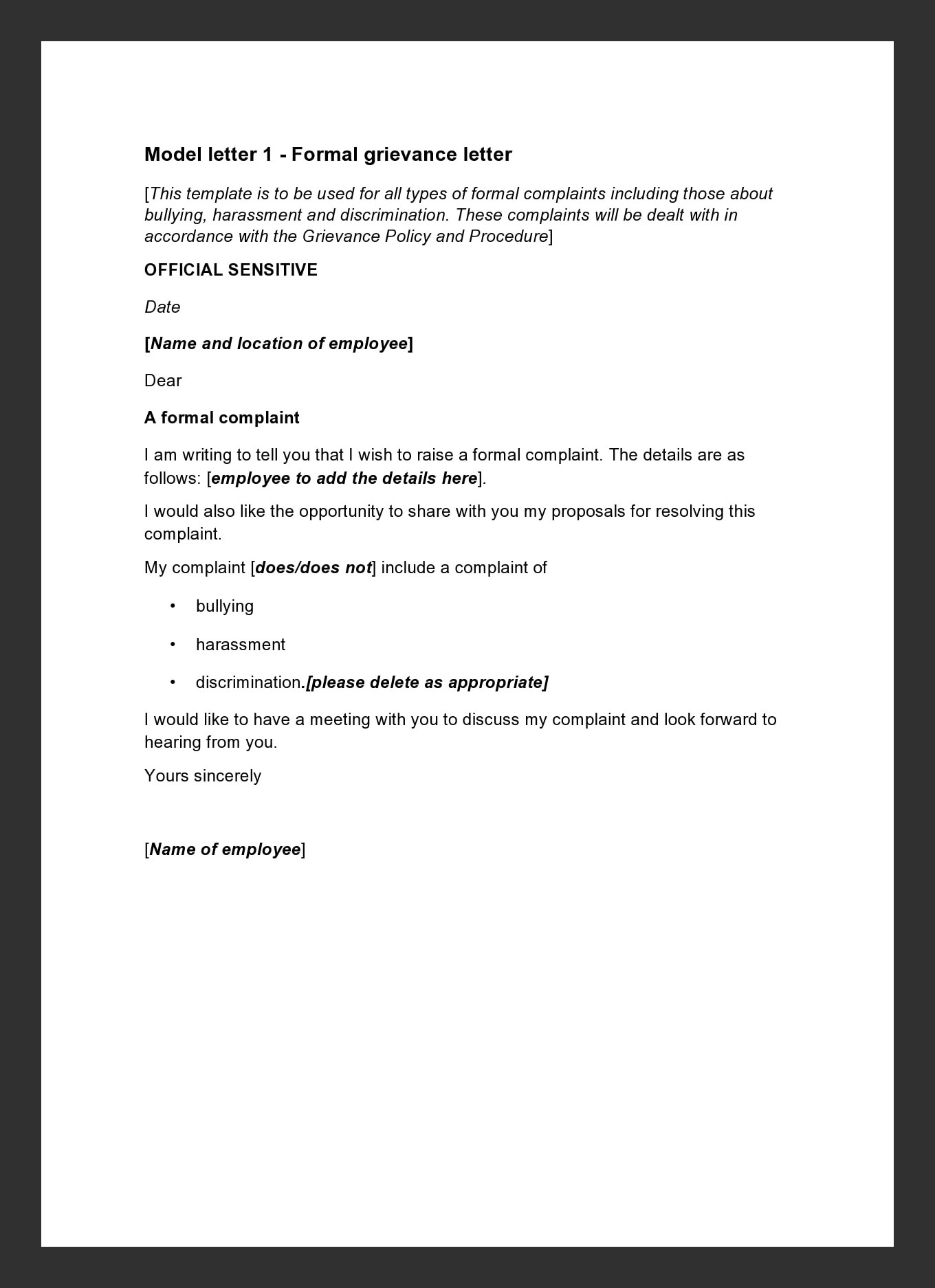 Sample Grievance Letter Template Sample Grievance Letter Template