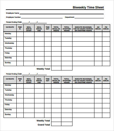Sample of 2 Week Timesheet Template Sample of 2 Week Timesheet Template