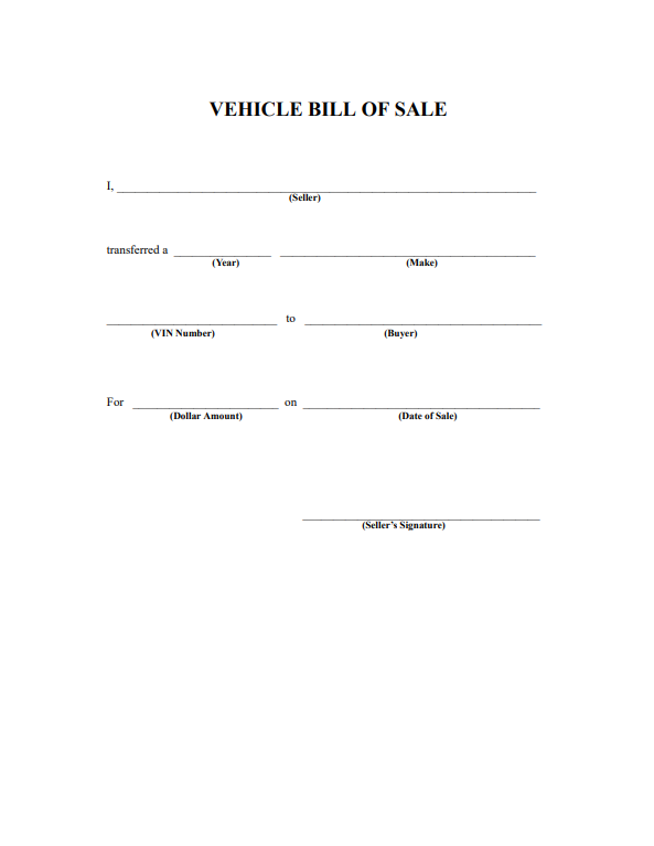 Sample of Bill of Sale for Vehicle Sample of Bill of Sale for Vehicle