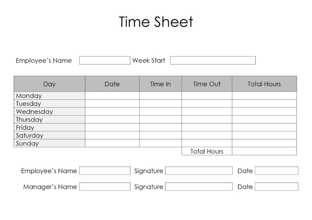 Free Printable Blank Timesheet Template
