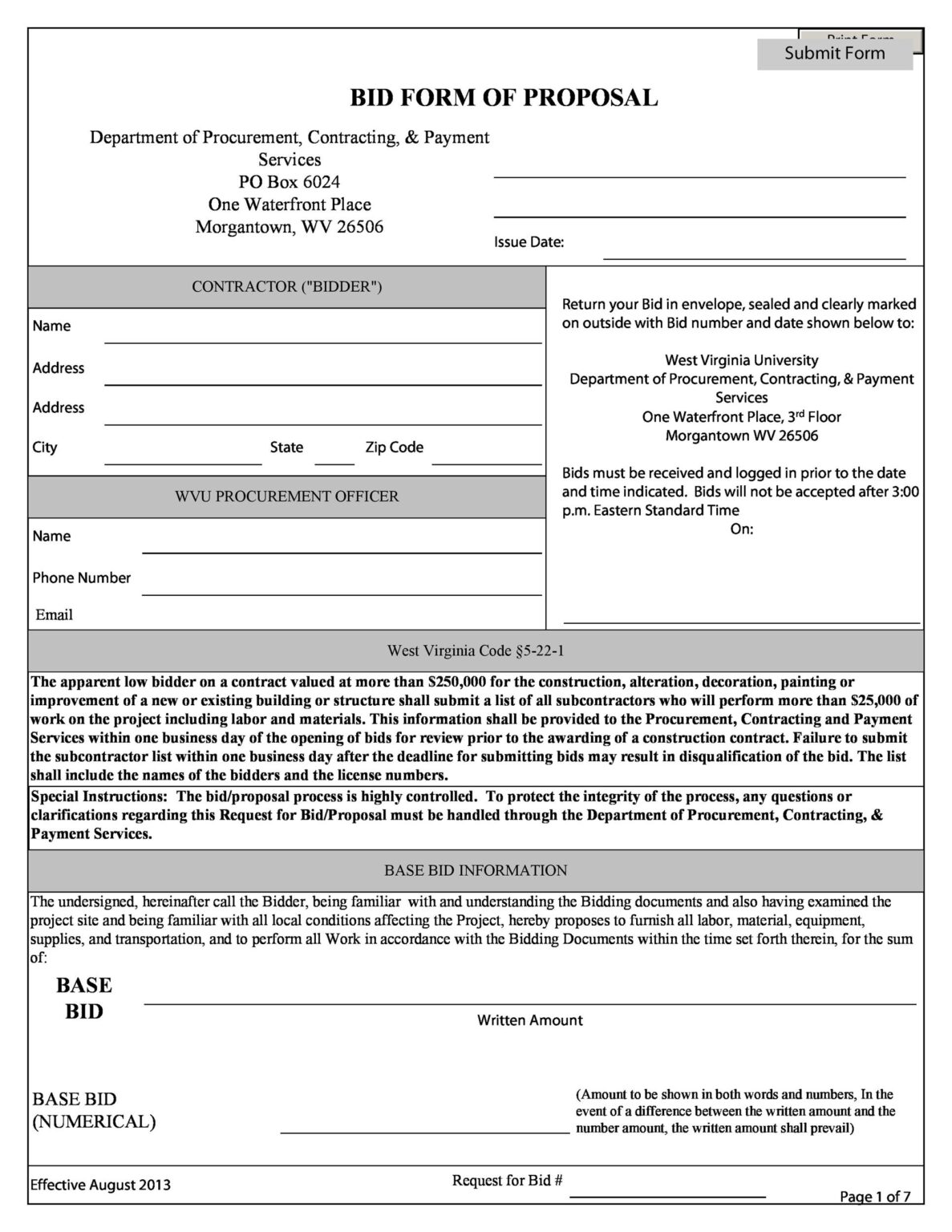 Construction Bid Sheet Template