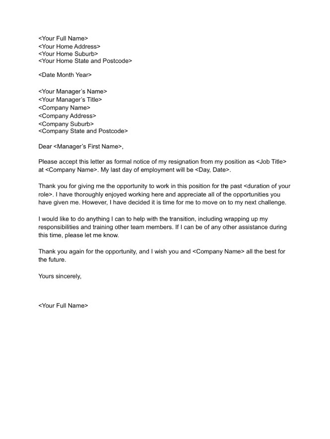 Sample of Employment Resignation Letter Template Sample of Employment Resignation Letter Template