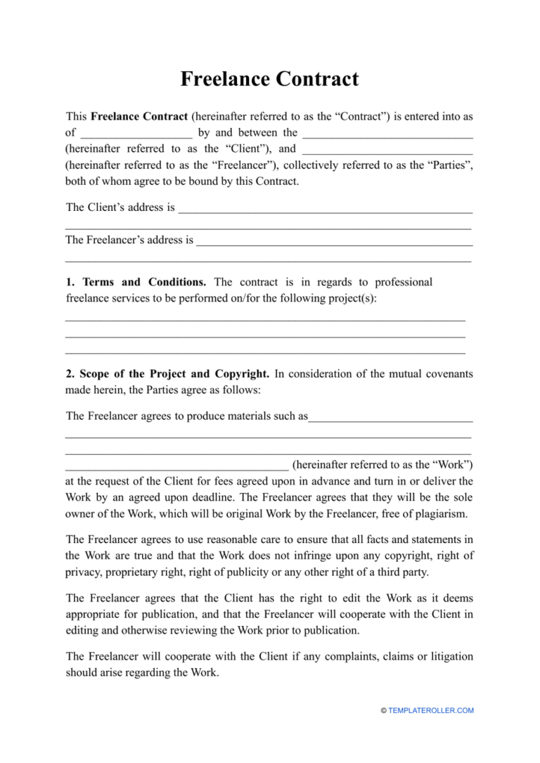 Freelance Contractor Agreement Template
