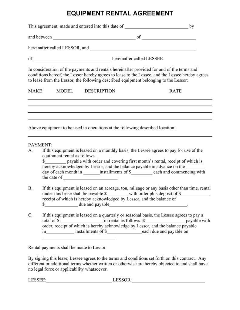 Machine Lease Agreement Template