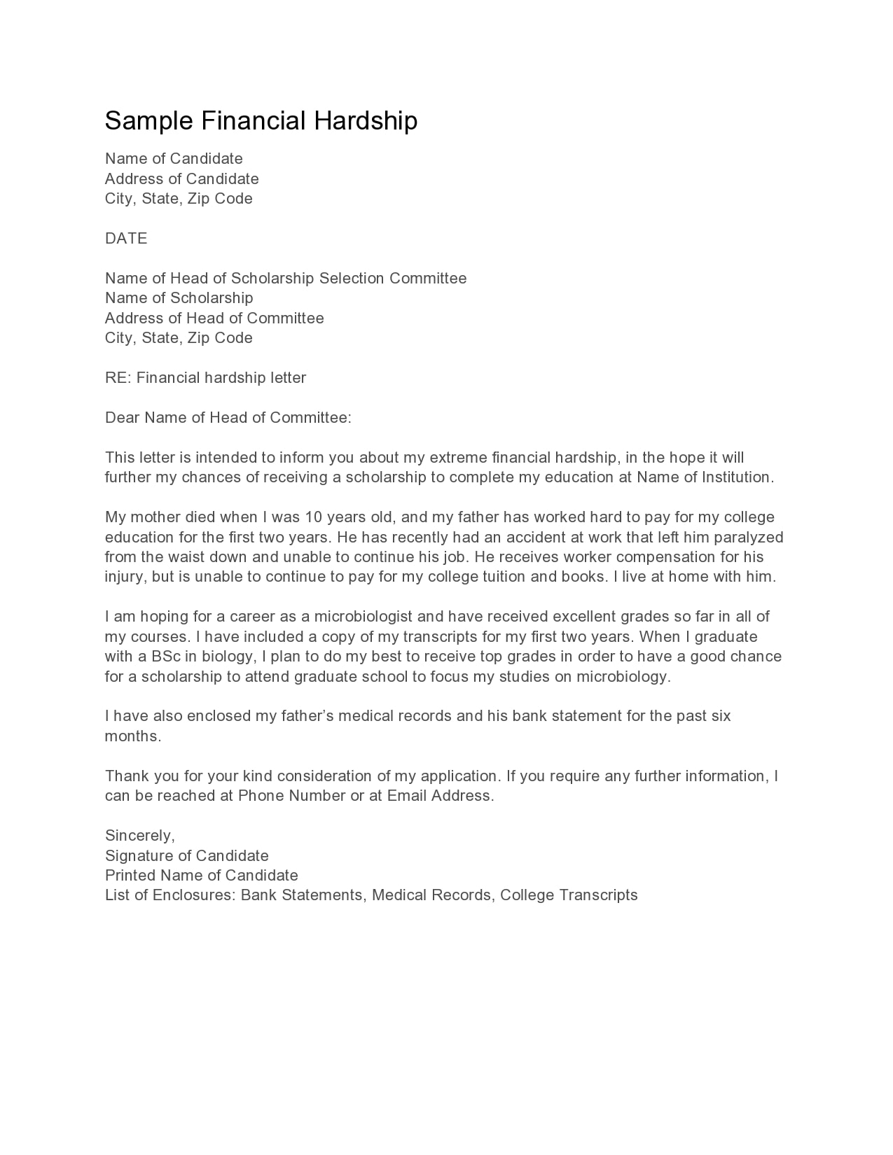 Simple Financial Hardship Letter Template Simple Financial Hardship Letter Template