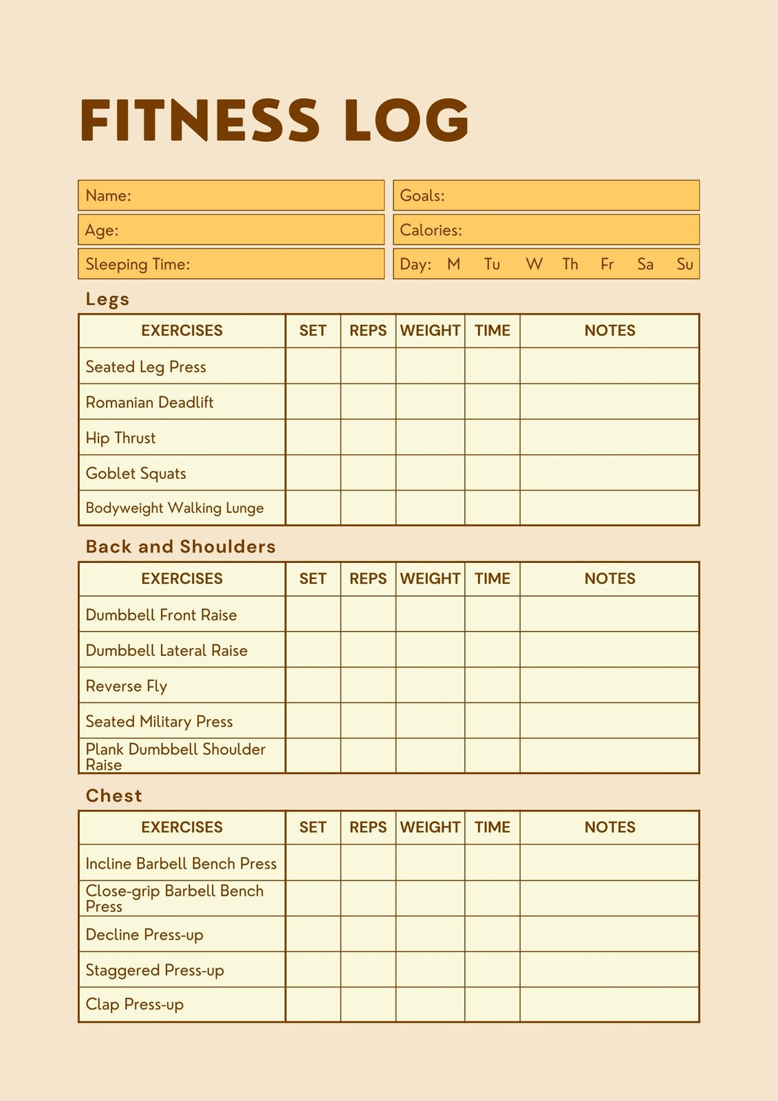 Simple Fitness Log Template Simple Fitness Log Template