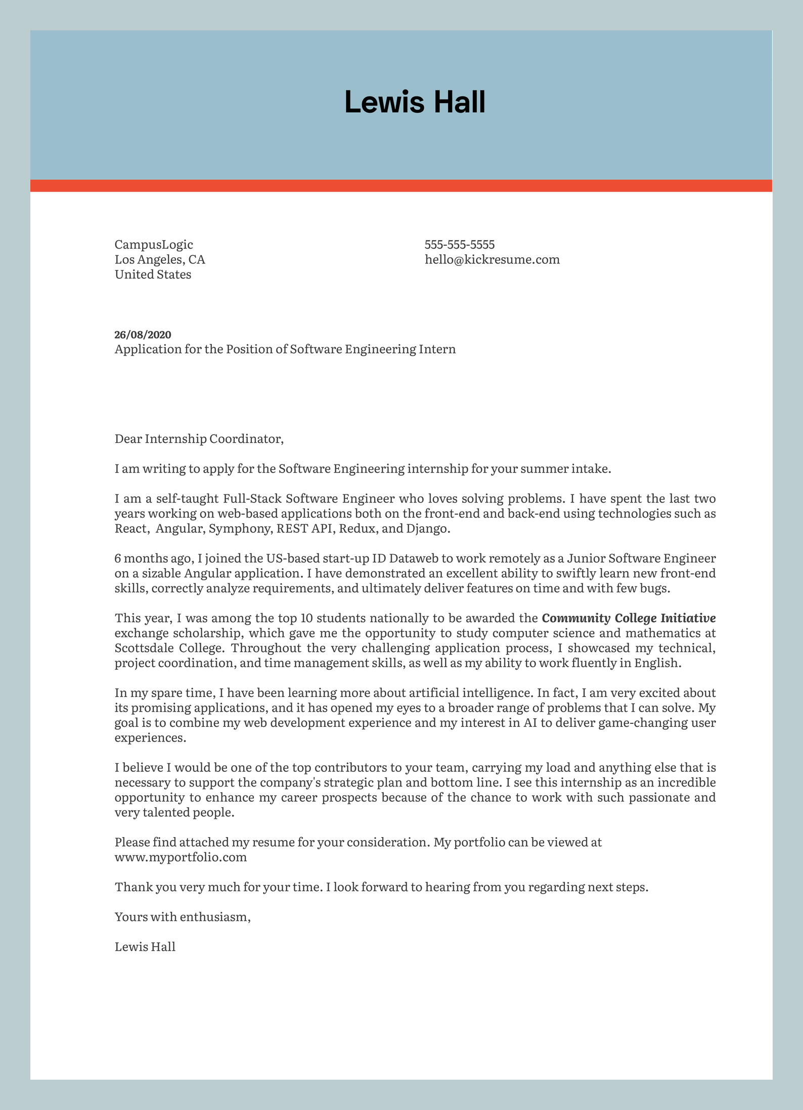 Software Engineer Internship Cover Letter Template Example Software Engineer Internship Cover Letter Template Example