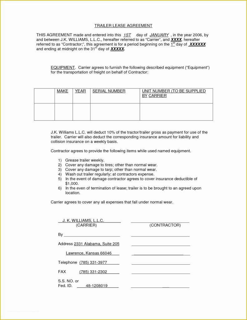 Trailer Lease Agreement Template