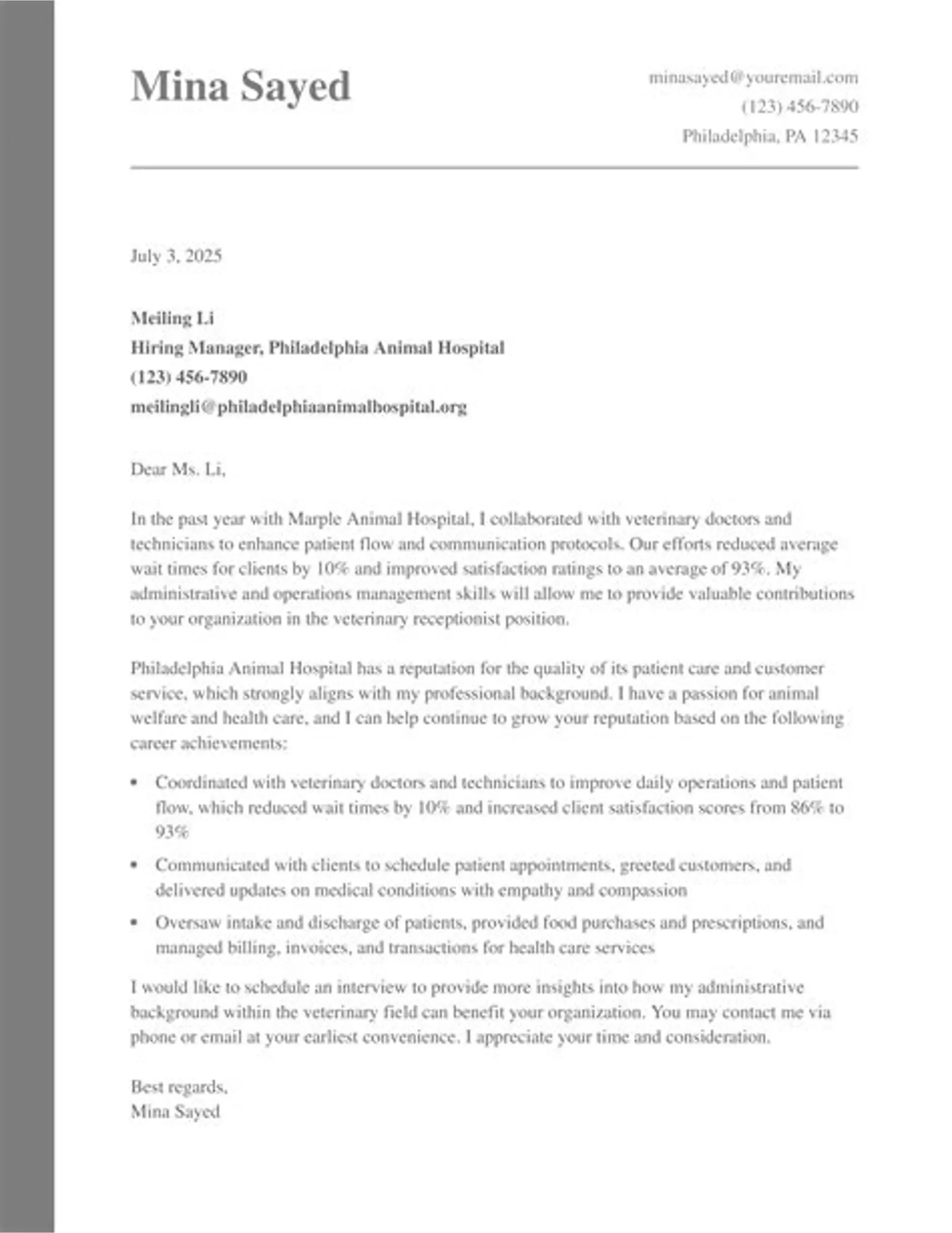 Veterinarian Cover Letter Template Sample Veterinarian Cover Letter Template Sample