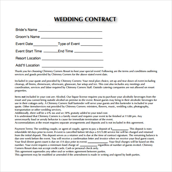 Wedding Agreement Template Example Wedding Agreement Template Example