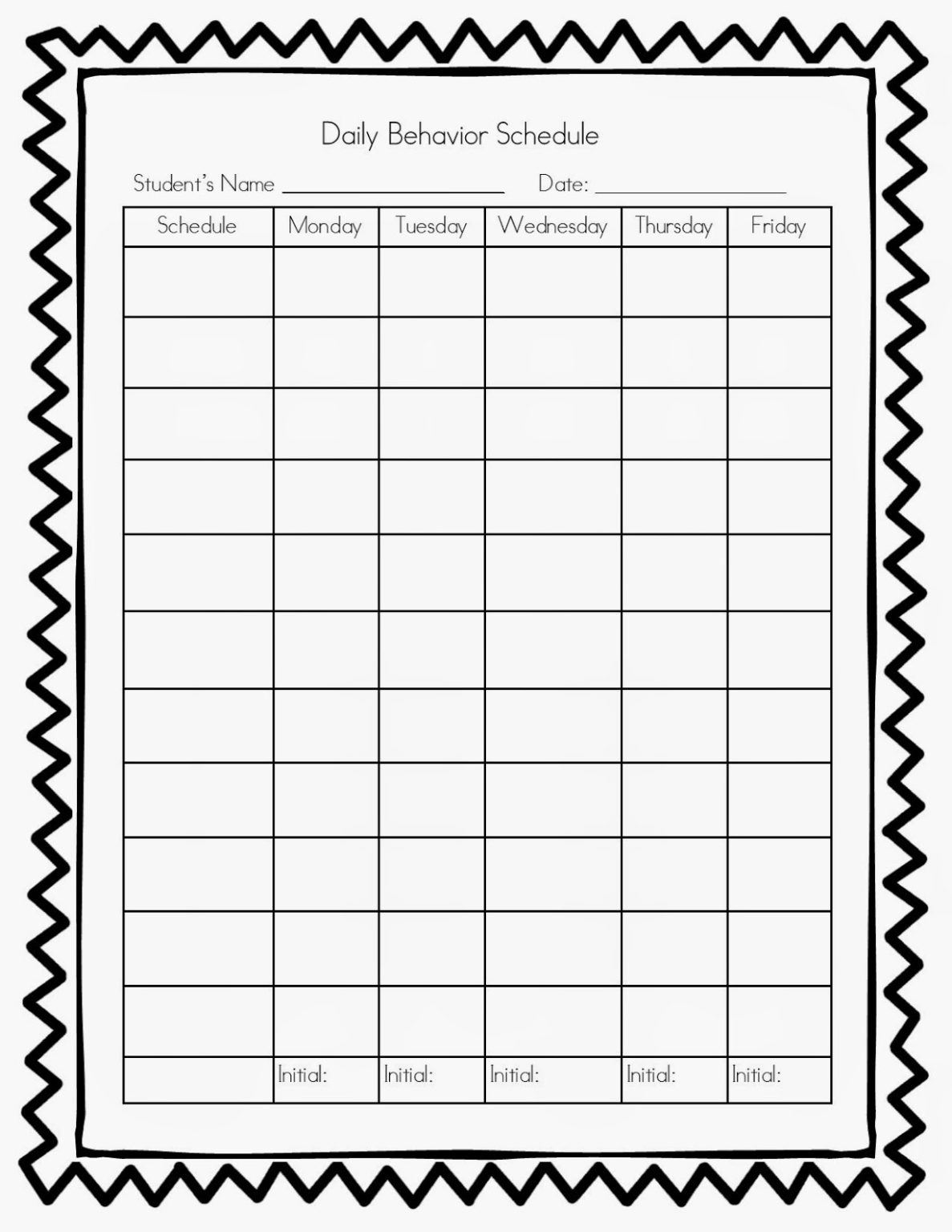 Printable Weekly Behavior Chart Template