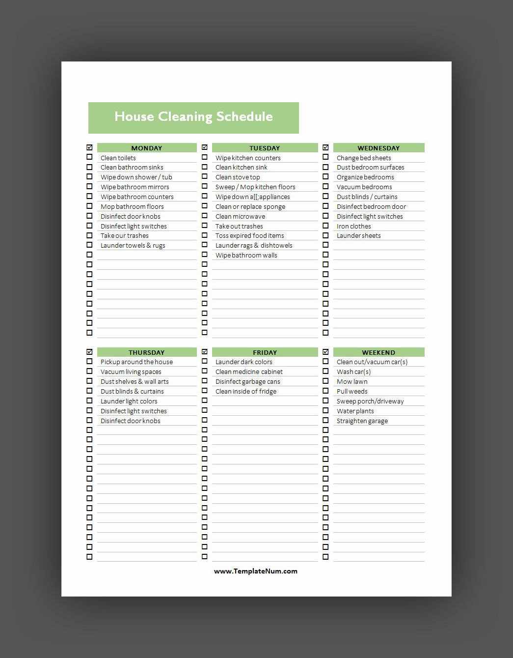Weekly Cleaning Schedule Template Printable Weekly Cleaning Schedule Template