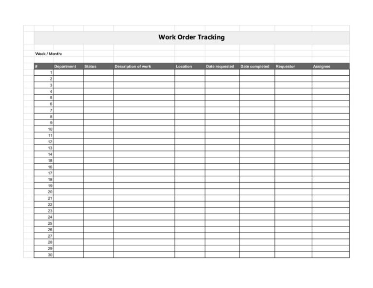 Free Printable Work Order Template