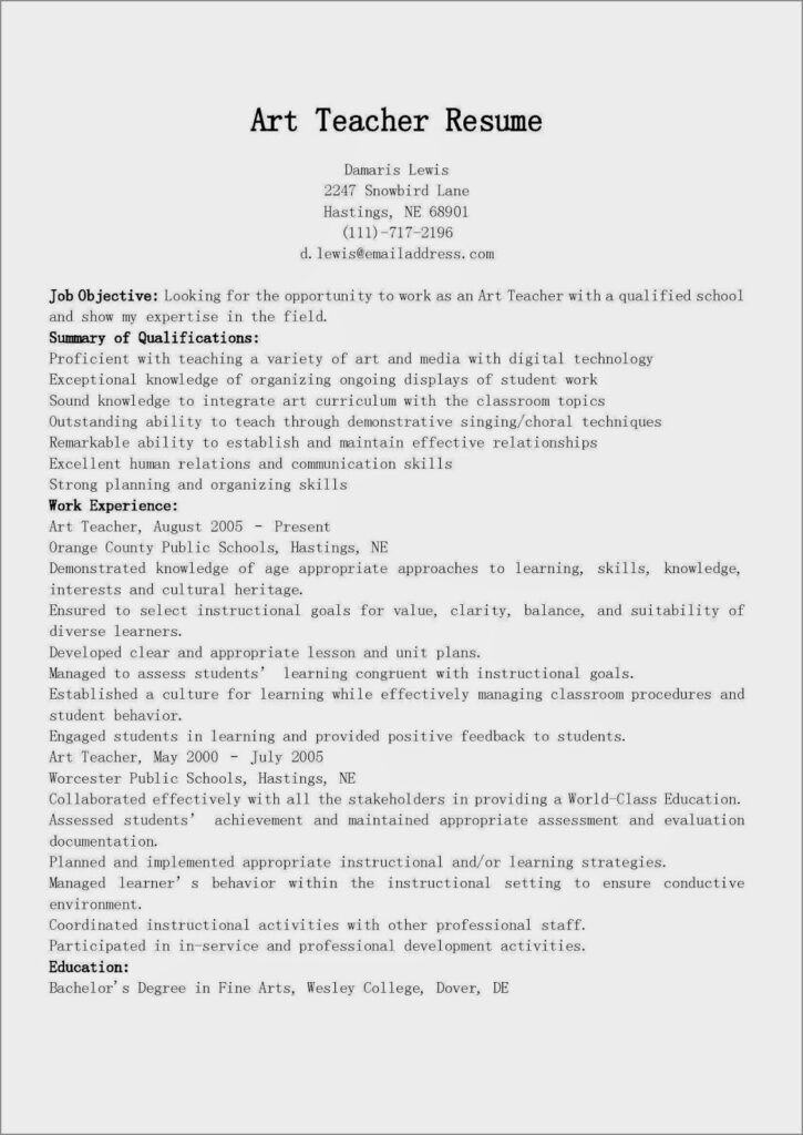 Free Printable Art Teacher Resume - Art Teacher Resume Template Sample 725x1024 