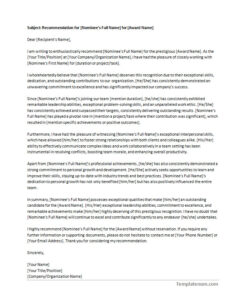Award Recommendation Letter Template (Ready To Use)