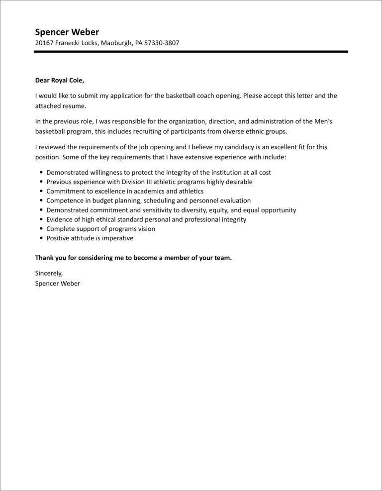 Basketball Coach Cover Letter Template