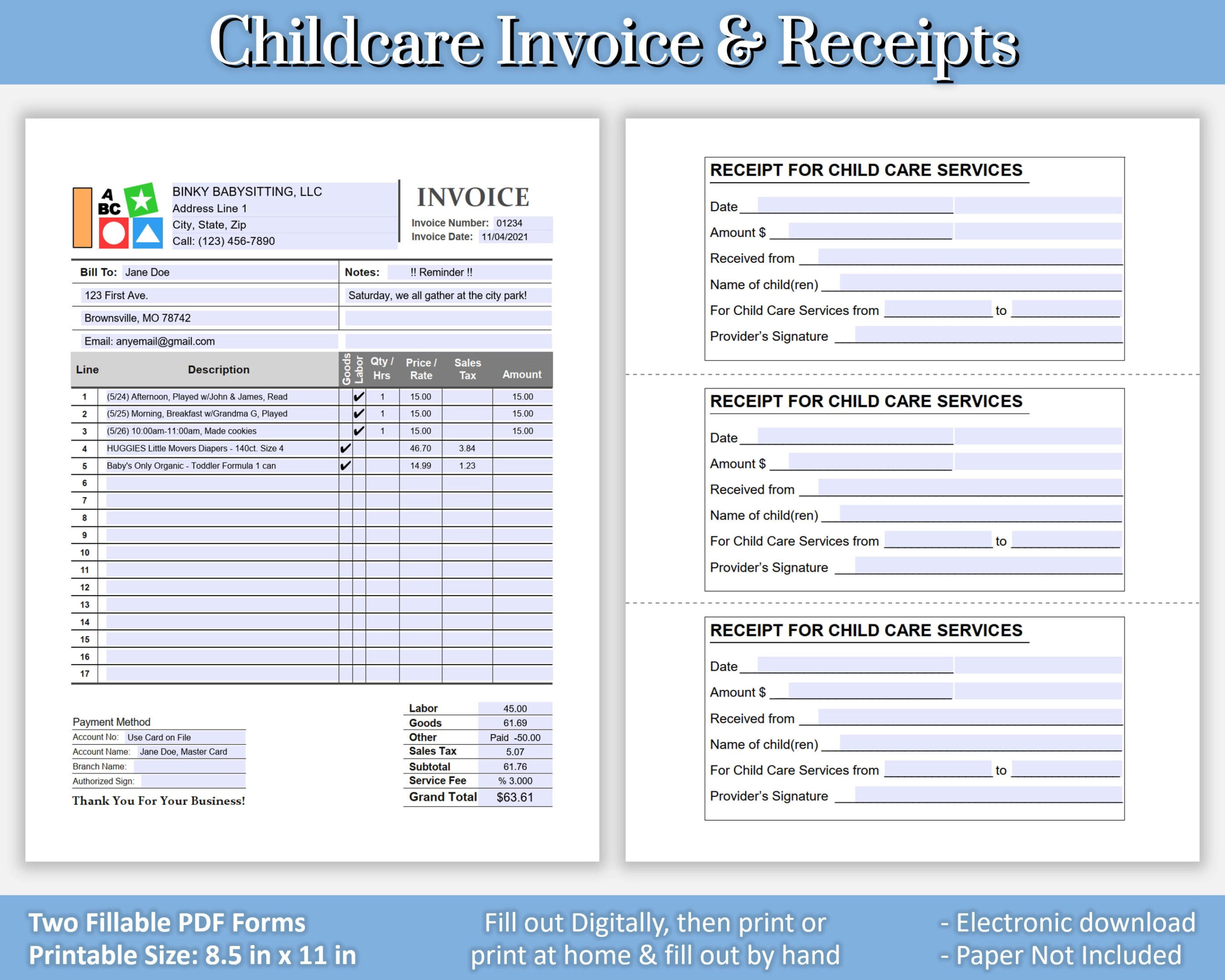 Printable Babysitting Invoice Template Printable Babysitting Invoice Template