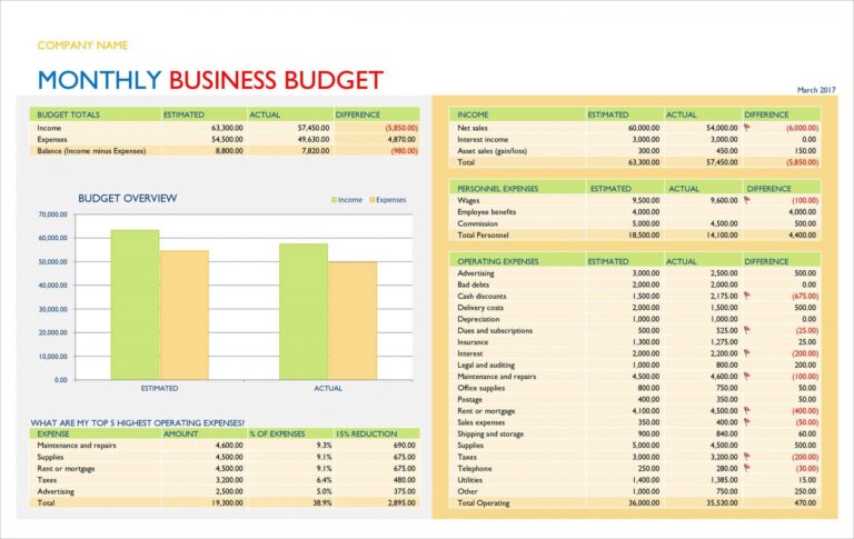 Customizable Company Budget Template