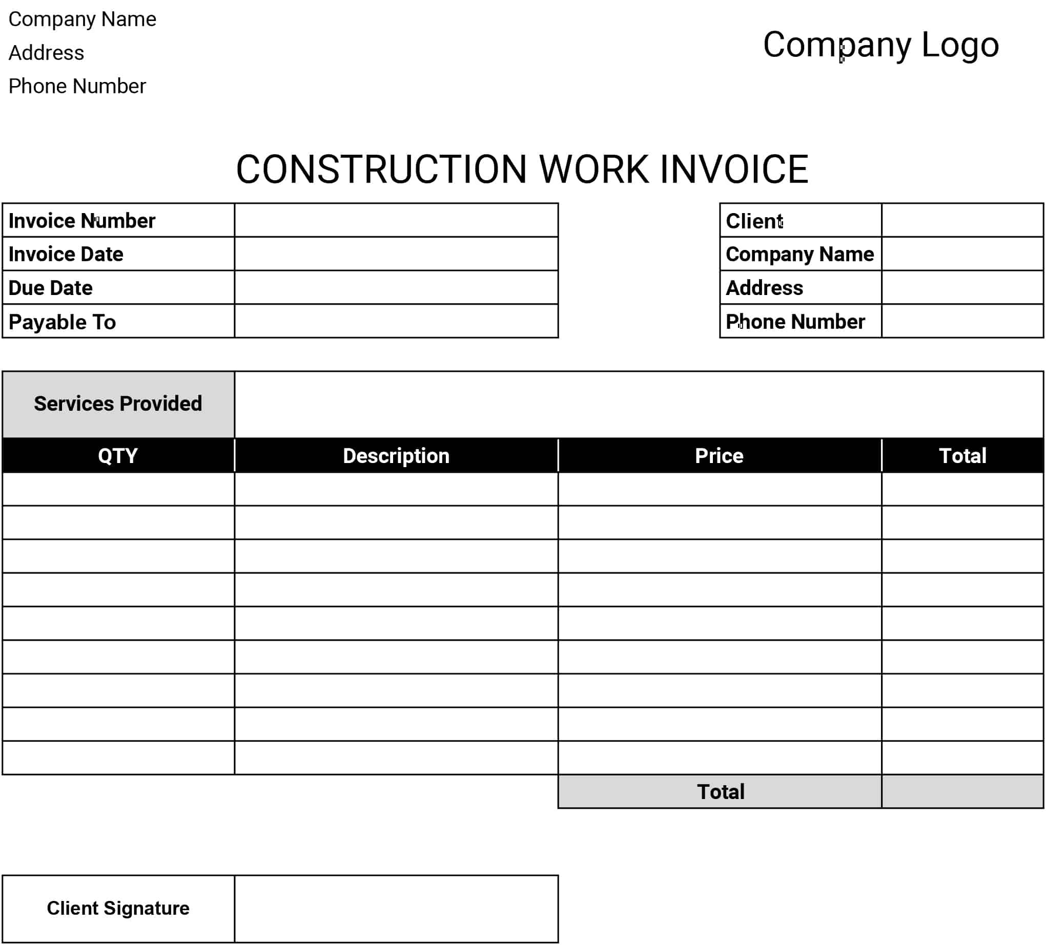 Construction Invoice Template Construction Invoice Template