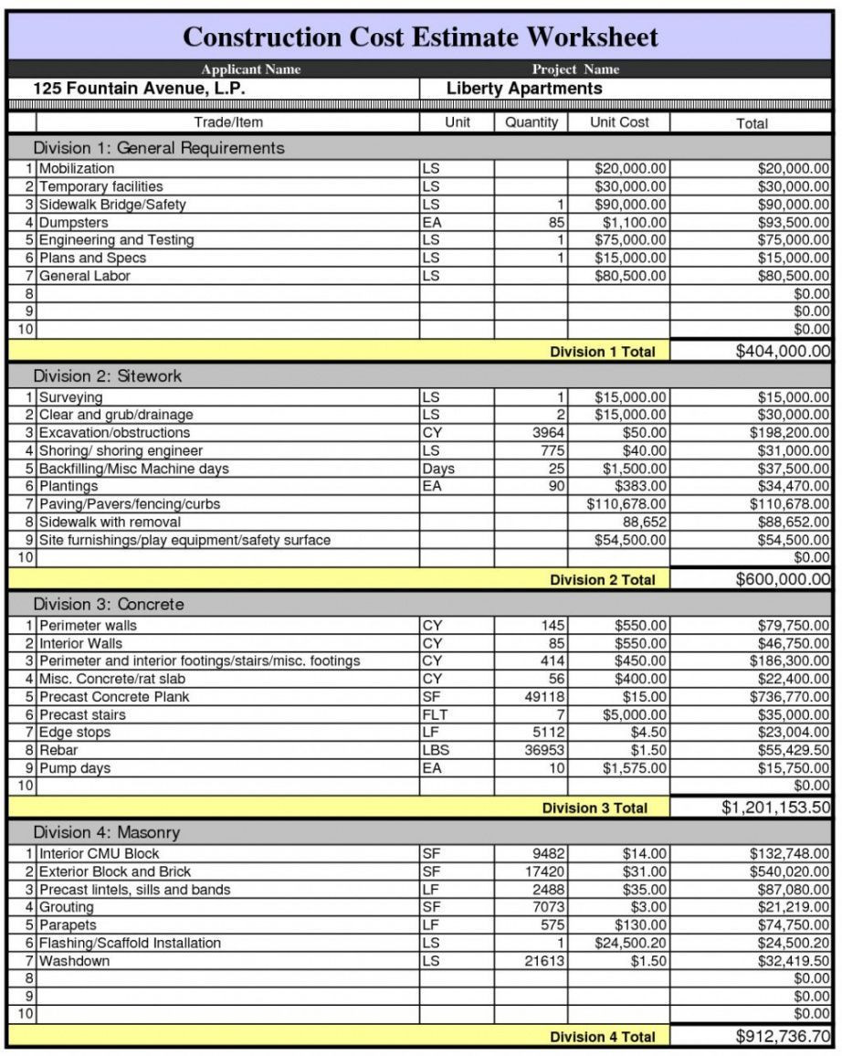 sample building estimate template sample building estimate template