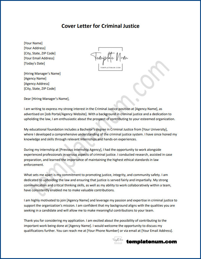 Craft an impressive cover letter for criminal justice jobs with our template. Get noticed by employers and start your rewarding career today!