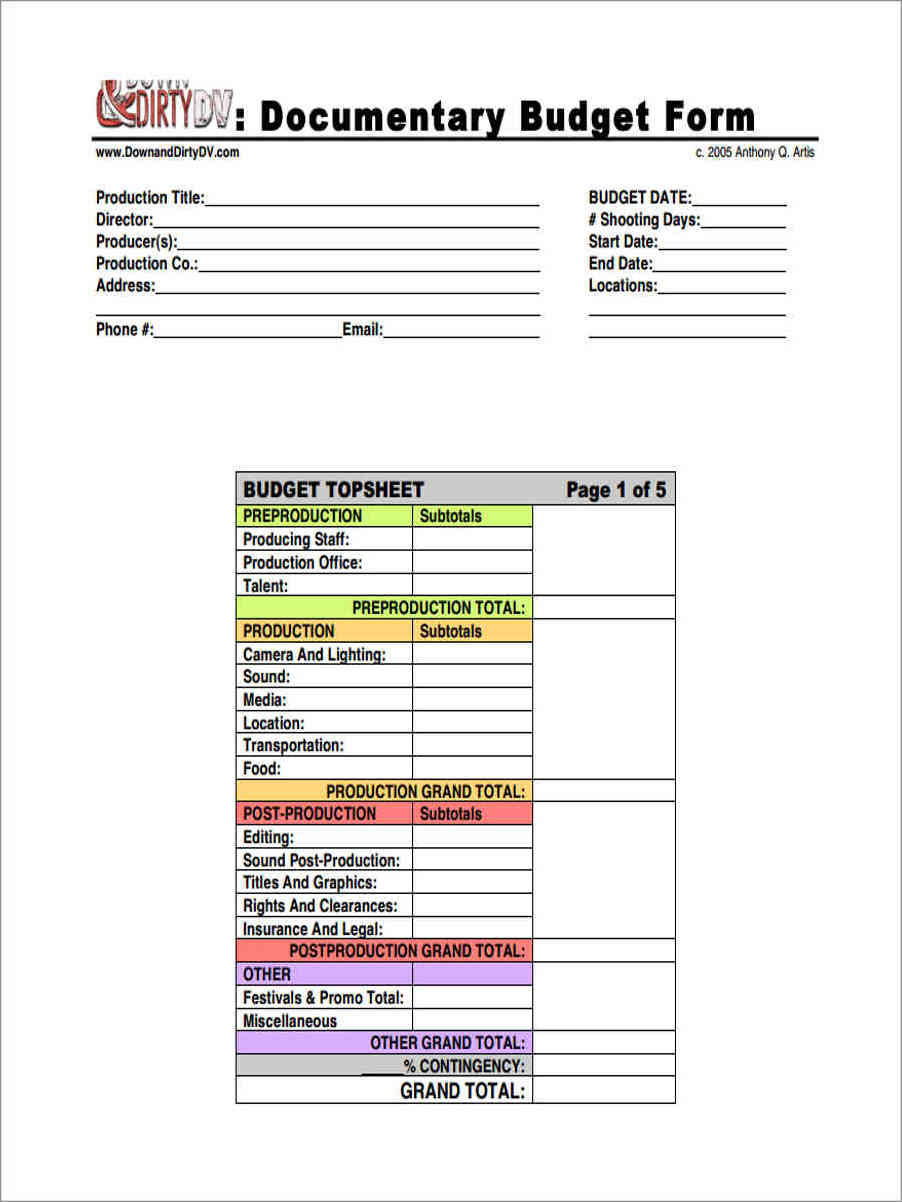Customizable Documentary Budget Template Customizable Documentary Budget Template