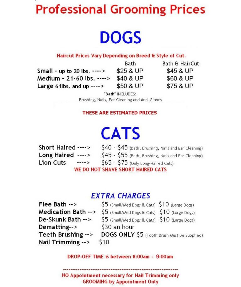 Dog Grooming Price List Template