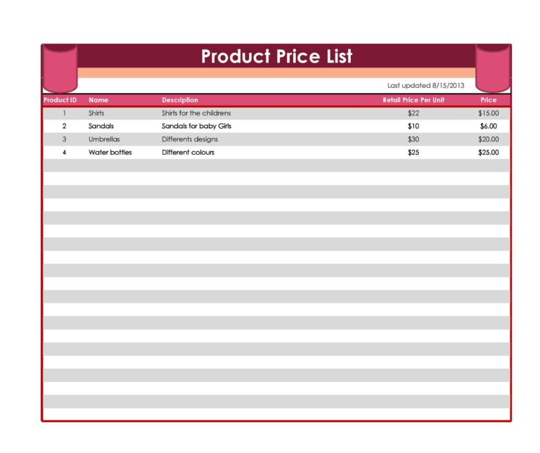 Electrical Price List Template