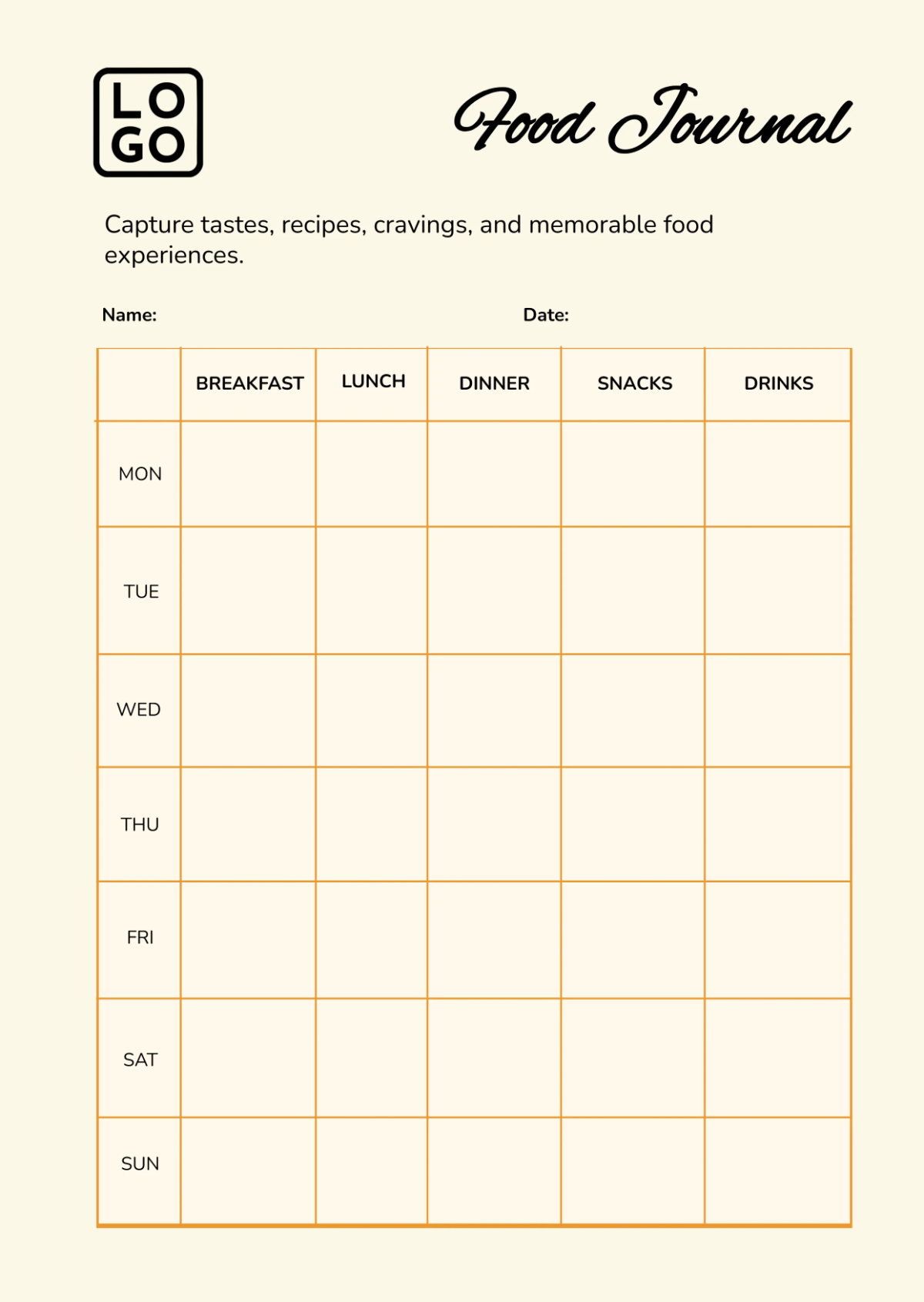 food diary template food diary template