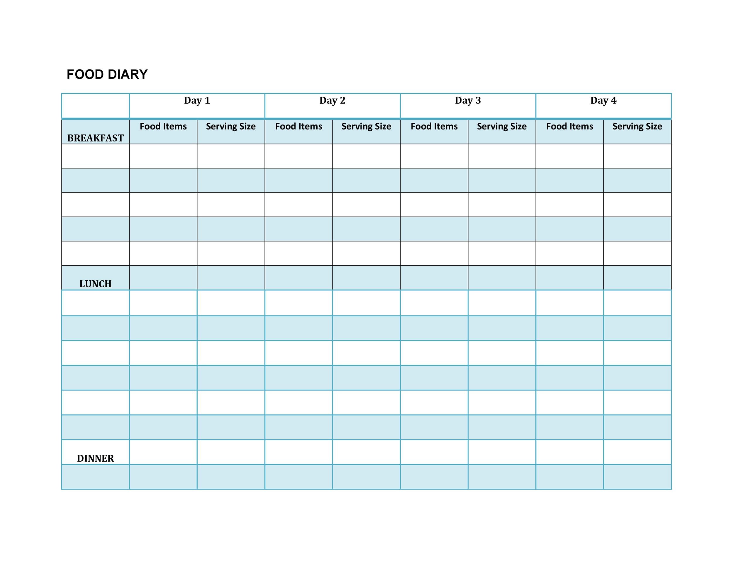 food diary template excel food diary template excel