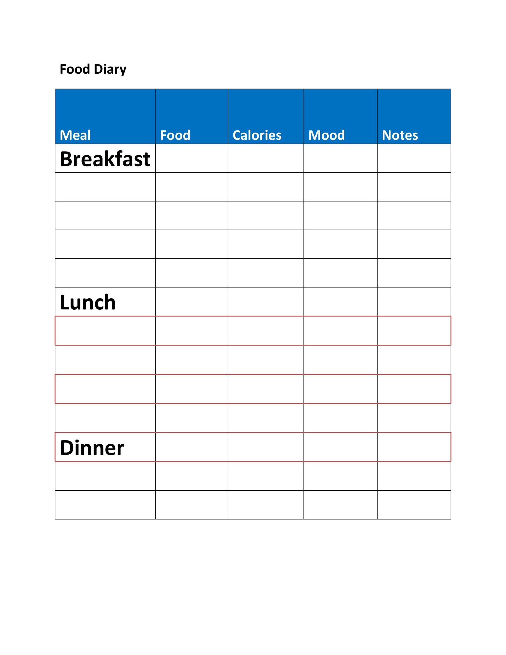 food diary template pdf food diary template pdf