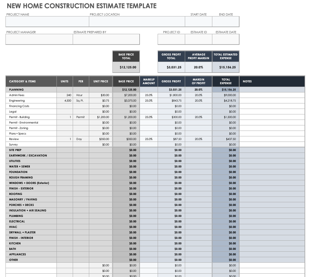 sample building estimate template sample building estimate template