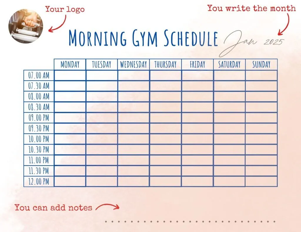 free printable fitness schedule template free printable fitness schedule template